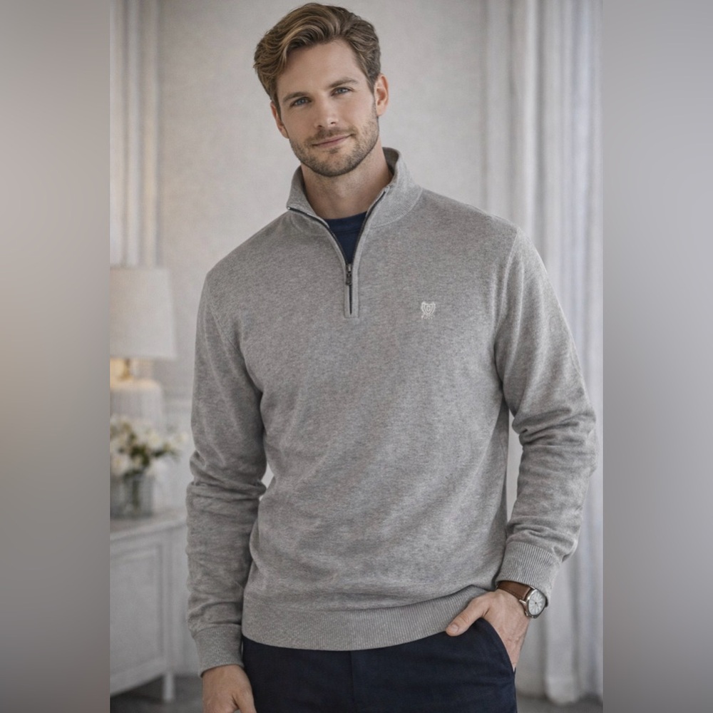 Chaps Gray Quarter Zip Cotton Sweater XXL